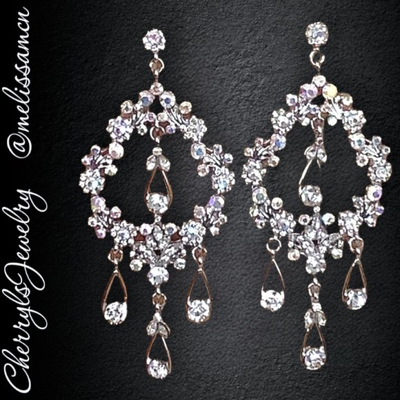 SOLD Fabulous Bridal Pageant Formal AB Crystal Chandelier Earrings - Picture 5 of 7